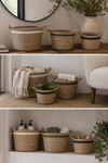 Stripe Storage Baskets - Black, White & Olive (Nest of 3)