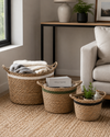 Stripe Storage Baskets - Black, White & Olive (Nest of 3)