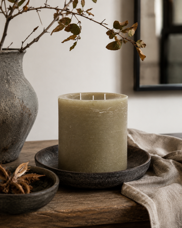 Large Rustic Pillar Candle - Olive