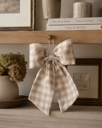 Gingham Hanging Bow - Cream & Beige