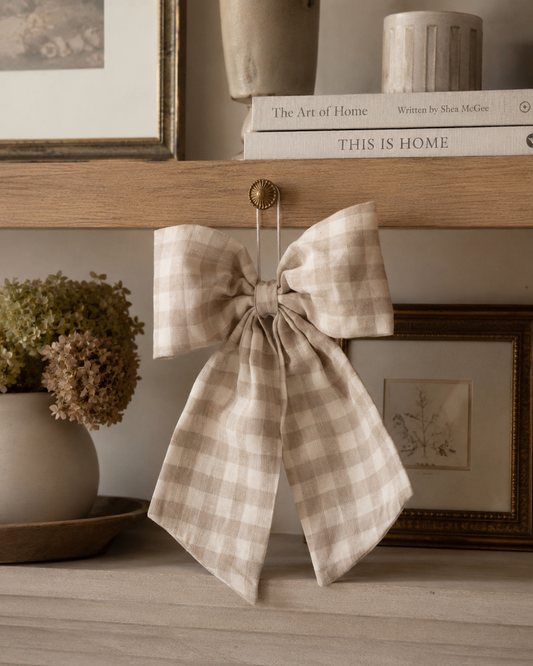 Gingham Hanging Bow - Cream & Beige