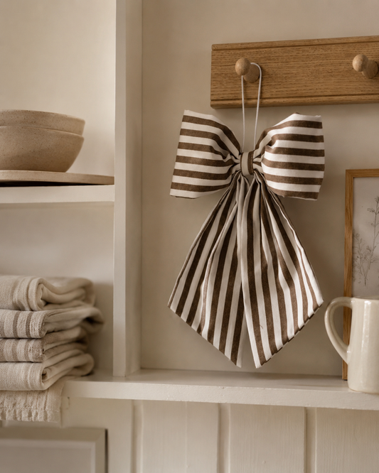 Stripe Hanging Bow - Brown Large