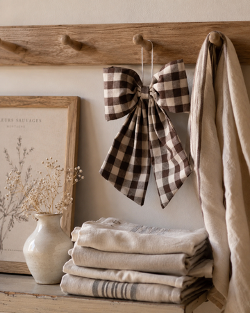 Gingham Hanging Bow - Cream & Brown