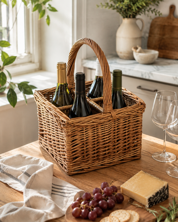 Handwoven Wicker 4-Bottle Wine Carrier