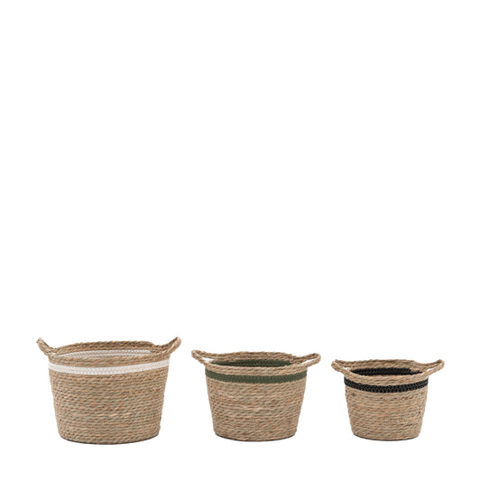Stripe Storage Baskets - Black, White & Olive (Nest of 3)