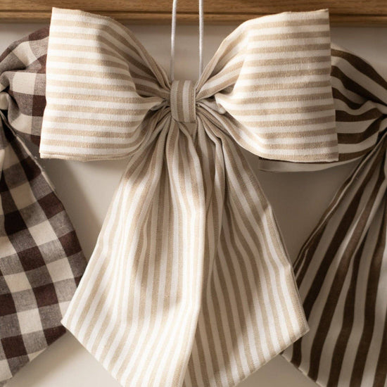 Beige and White Stripe Hanging Bow