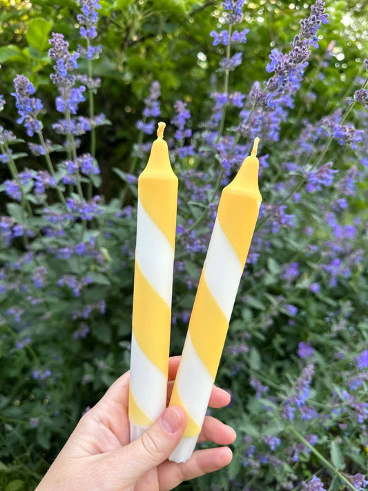 Butter yellow candy cane candles detail