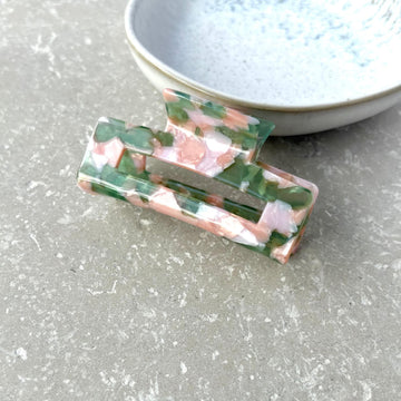 Small Pink and Green Rectangular Claw Clip