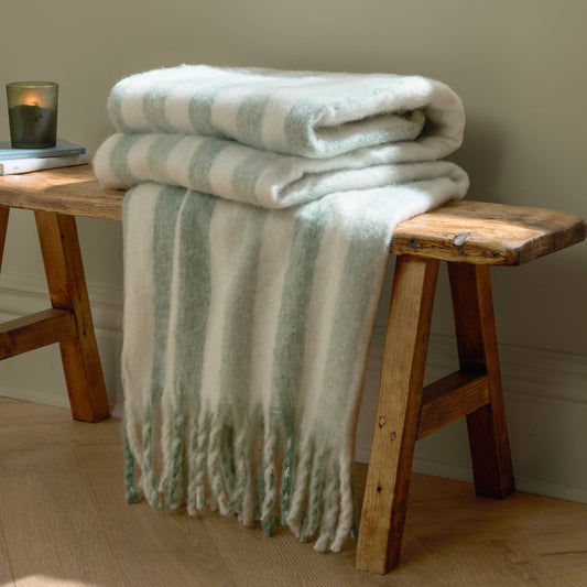 Beechwood Woven Stripe Throw Moorland Green