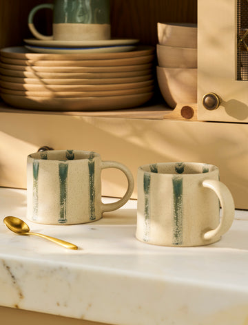 Woolstone Striped Mugs - Rosemary (Set of 2)