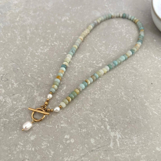 Aqua beaded necklace detail