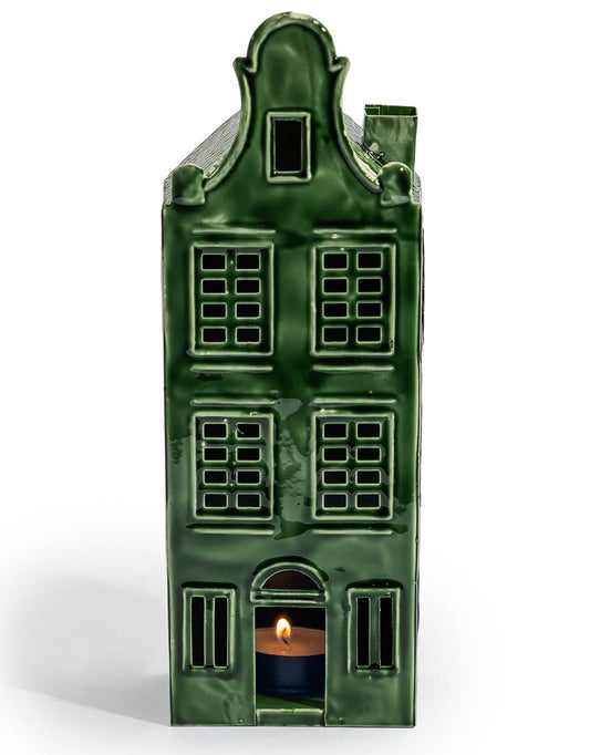 Green Metal Amsterdam Canal House Tealight Holder