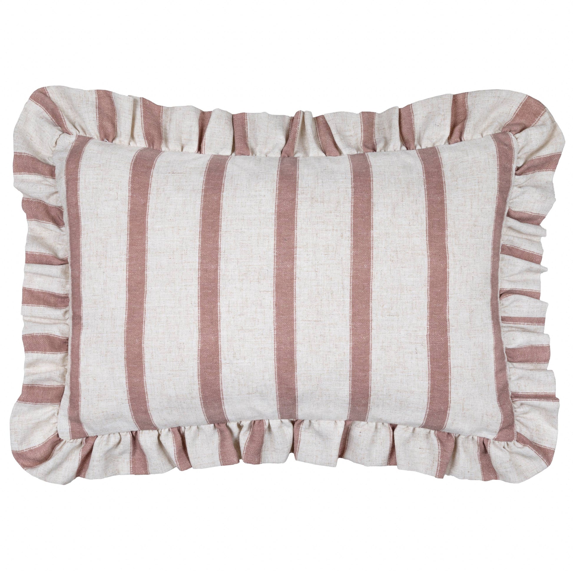 Connie Striped Ruffle Cushion Clay Pink