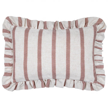 Connie Striped Ruffle Cushion Clay Pink