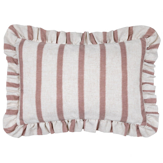 Connie Striped Ruffle Cushion Clay Pink