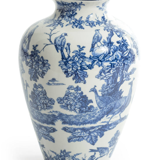 White and Blue Ceramic Tropical Bird Vase