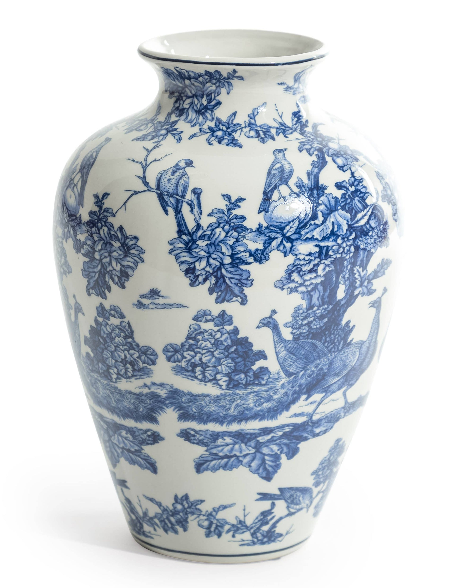 White and Blue Ceramic Tropical Bird Vase