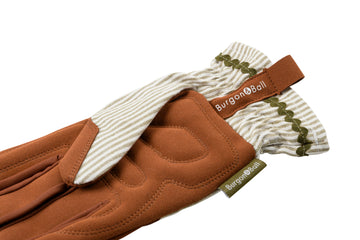 Olive stripe gardening gloves detail