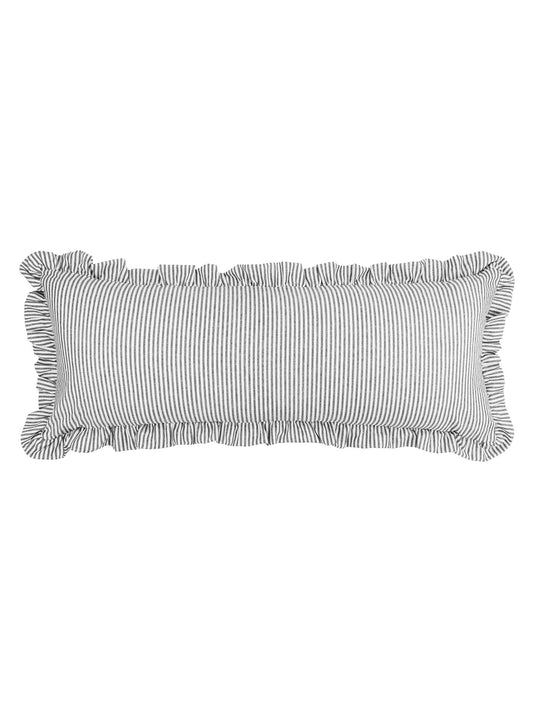 Stipe Bolster Cushion with Ruffle Edge - Black & White