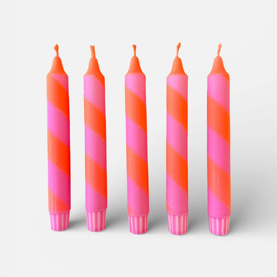 Spiral Twist Dinner Candles Neon Orange and Pink
