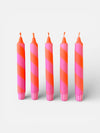 Spiral Twist Dinner Candles Neon Orange and Pink