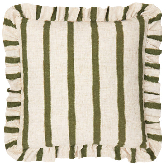 Connie Square Striped Ruffle Cushion Moss