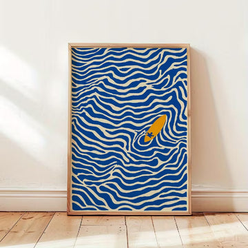 Lone Surfer – Blue Wave Retro Wall Art