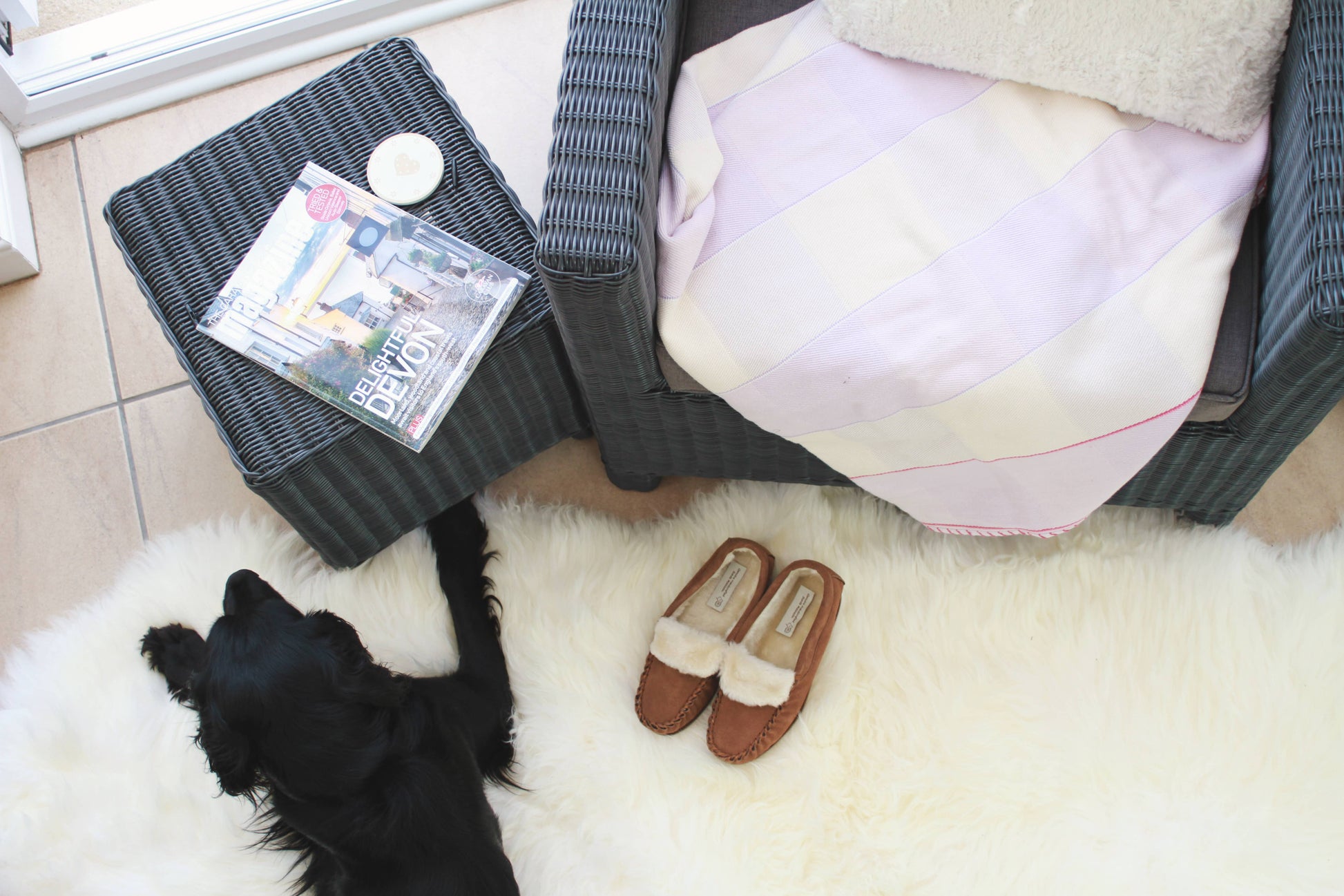 Natural sheepskin rug detail