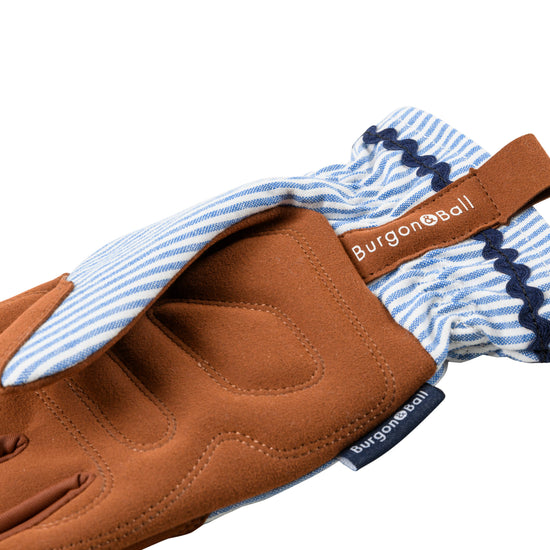 Blue stripe gardening gloves detail