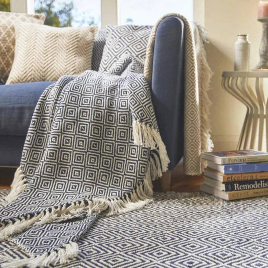 Woven Diamond Throw Navy