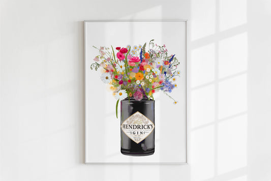 Hendricks Gin and Colourful Wildflowers Art Print