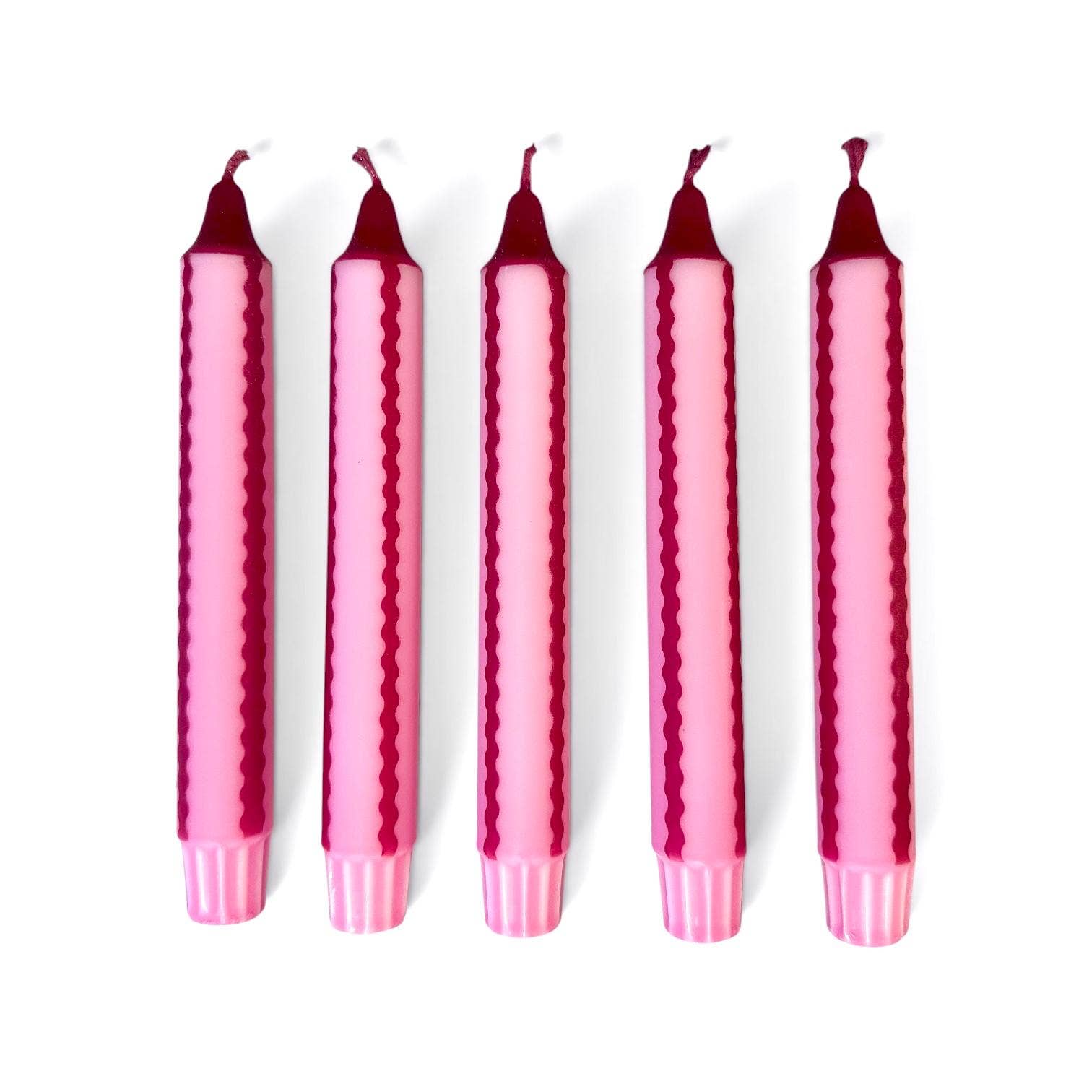 Scalloped Stripe Dinner Candles Pink and Burgundy