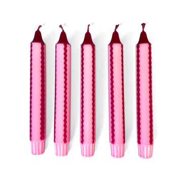 Scalloped Stripe Dinner Candles Pink and Burgundy