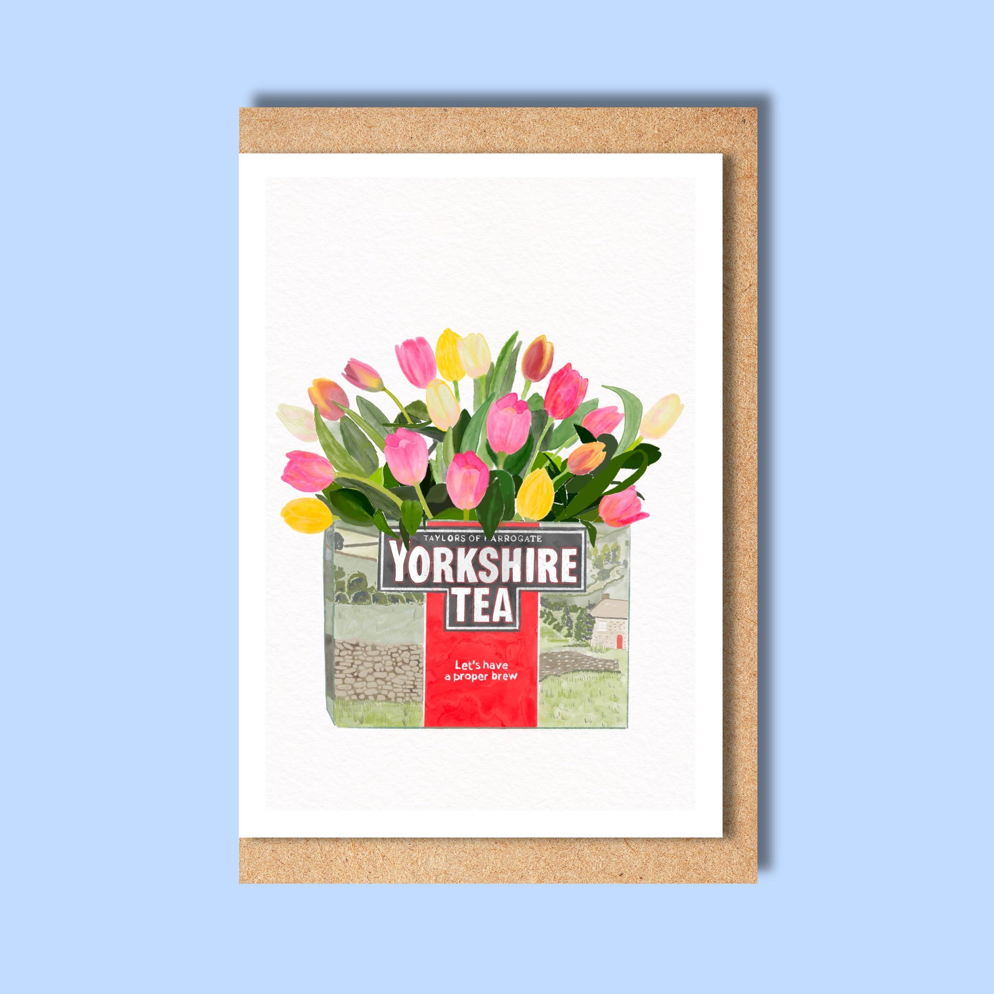 Yorkshire Tea and Tulips A6 Greetings Card