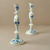 Hand Painted Wooden Candlestick Holder Ivory and Blue Birds