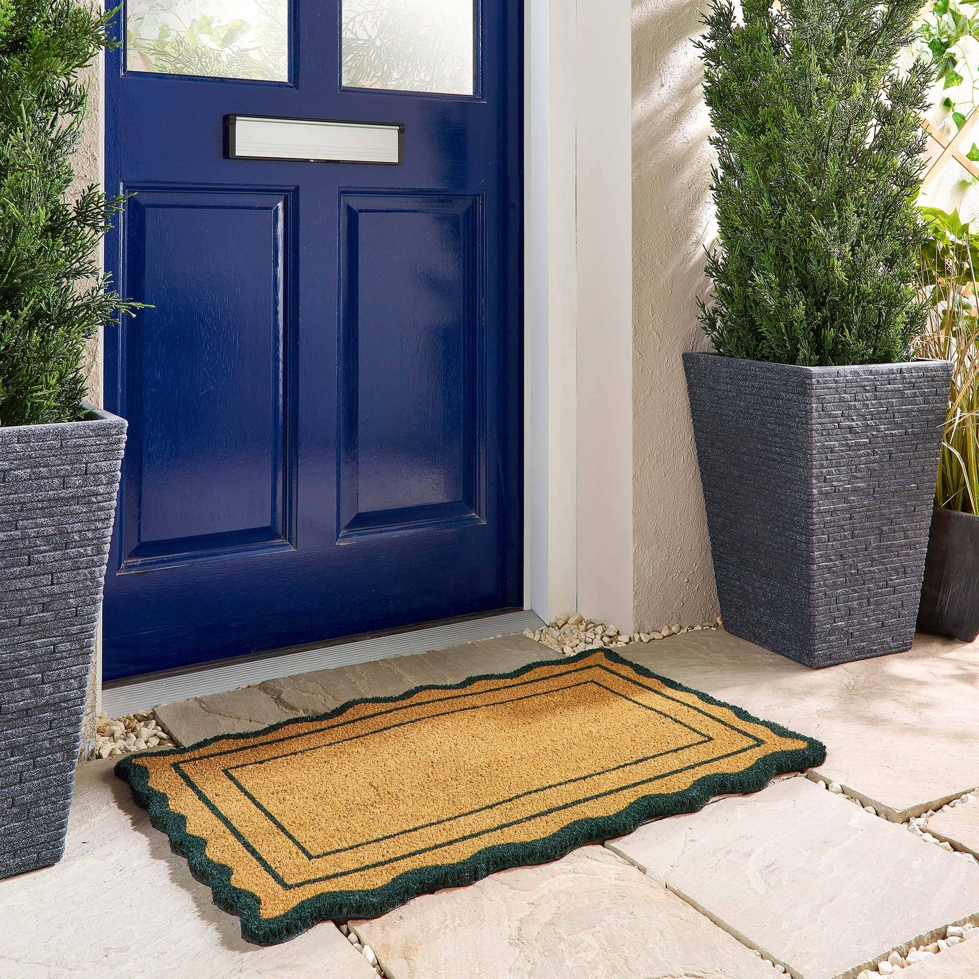 Green Scallop Border Printed Coir Doormat