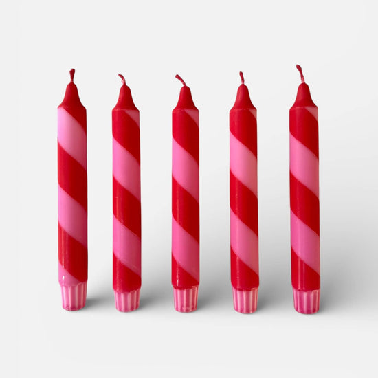Candy Cane Stripe Dinner Candles Red and Pink